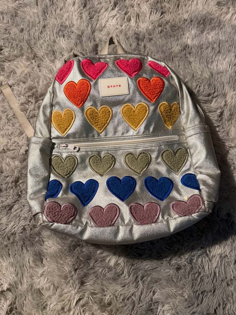 STATE Bags Kane Kids Metallic Fuzzy Hearts Backpack